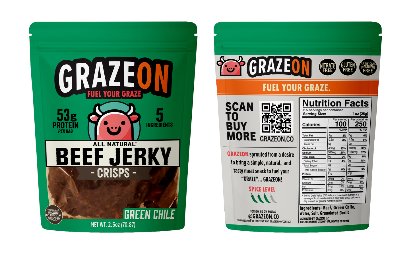 Green Chile Beef Jerky Crisps - 53g Protein Per Bag