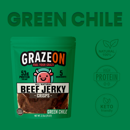 Green Chile Beef Jerky Crisps - 53g Protein Per Bag
