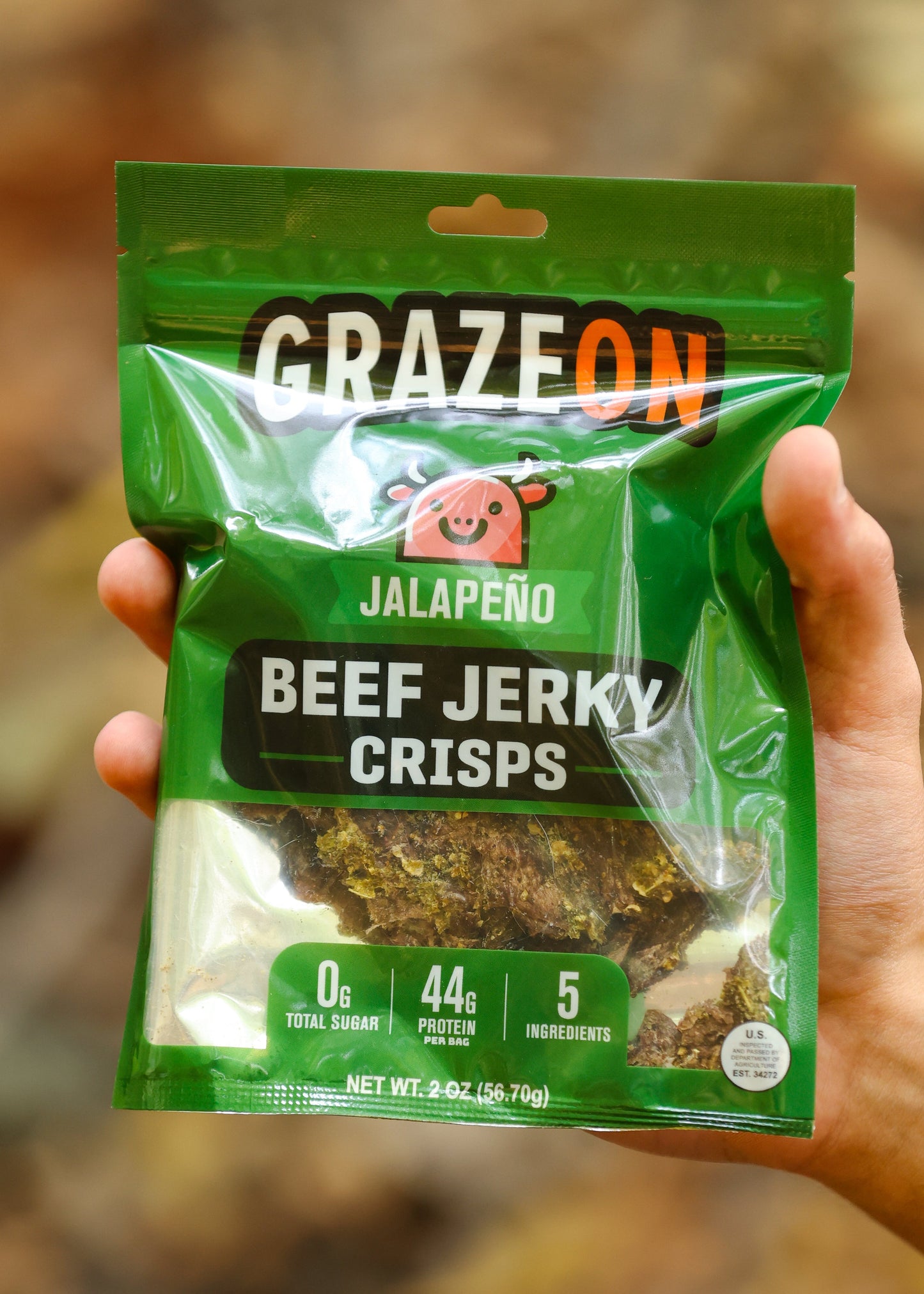 GrazeOn Jalapeño Beef Jerky Crisps- High Protein, No Sugar, Crunchy Air-Dried Meat Snack, All-Natural - 2.0 oz