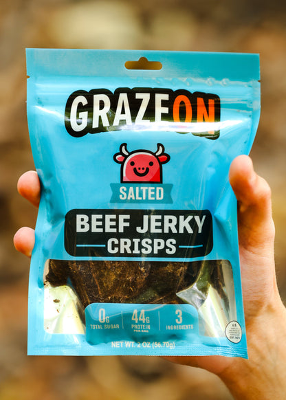 GrazeOn Salt Beef Jerky Crisps- High Protein, No Sugar, Crunchy Air-Dried Meat Snack, All-Natural - 2.0 oz