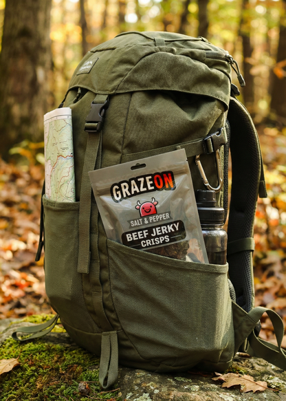 GrazeOn Salt and Pepper Beef Jerky Crisps- High Protein, No Sugar, Crunchy Air-Dried Meat Snack, All-Natural - 2.0 oz