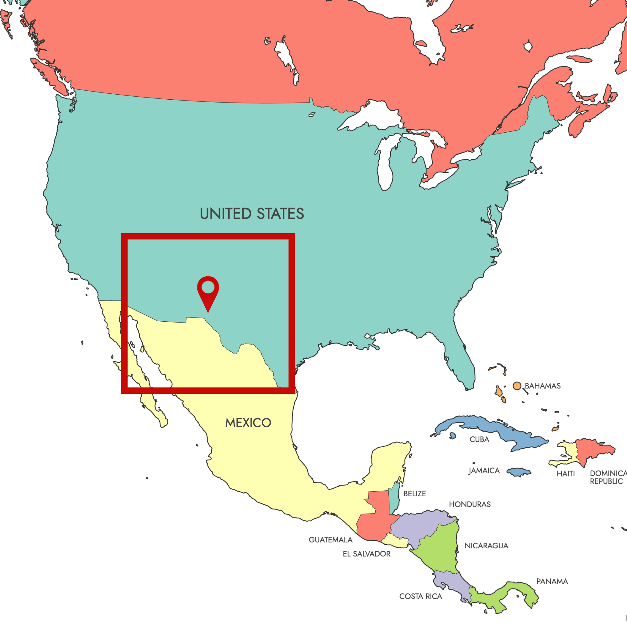 Locator map of North America